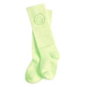 Fabletics Kids Mini Jacquard Happy Face Crew Socks Bright Green Smiley Smile